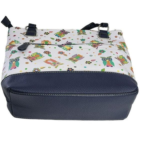 Stone Mountain Bonded Leather Printed Owls Megan Tote Shoulder Handbag 8 Pockets - Picture 10 of 16